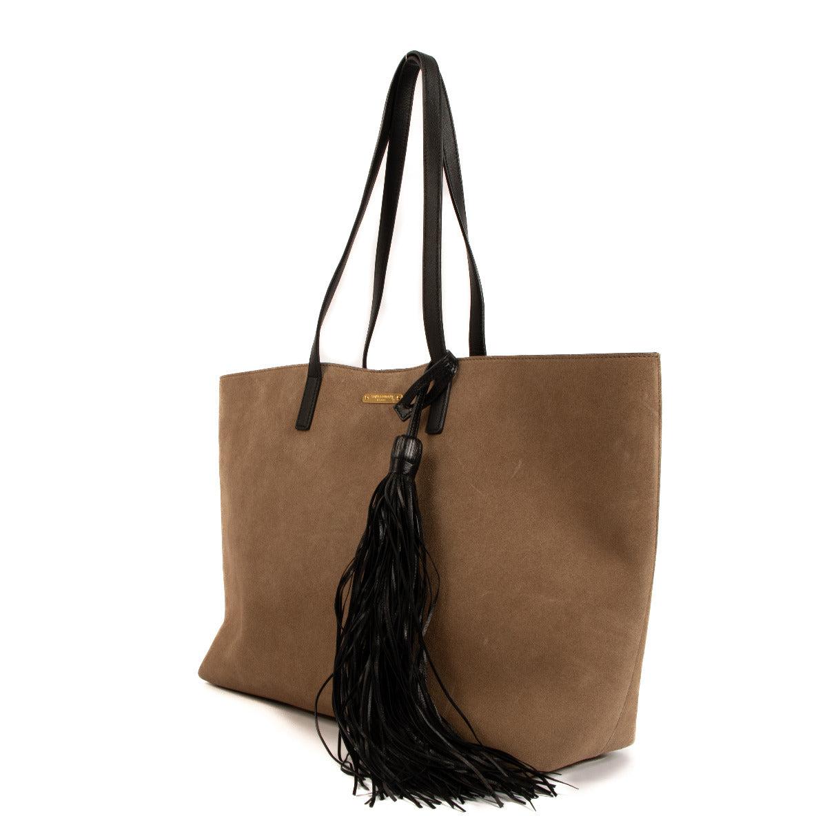 Saint Laurent Beige Suede East/West Tassel Shoulder Bag