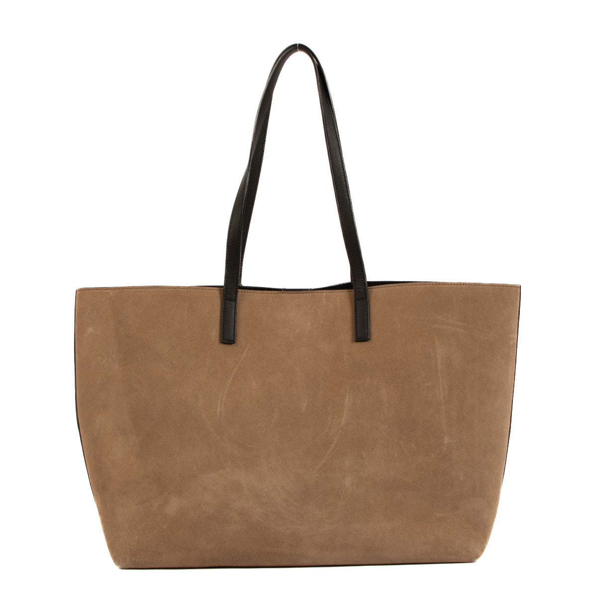The back of this Saint Laurent Beige Suede East/West Tassel Shoulder Bag