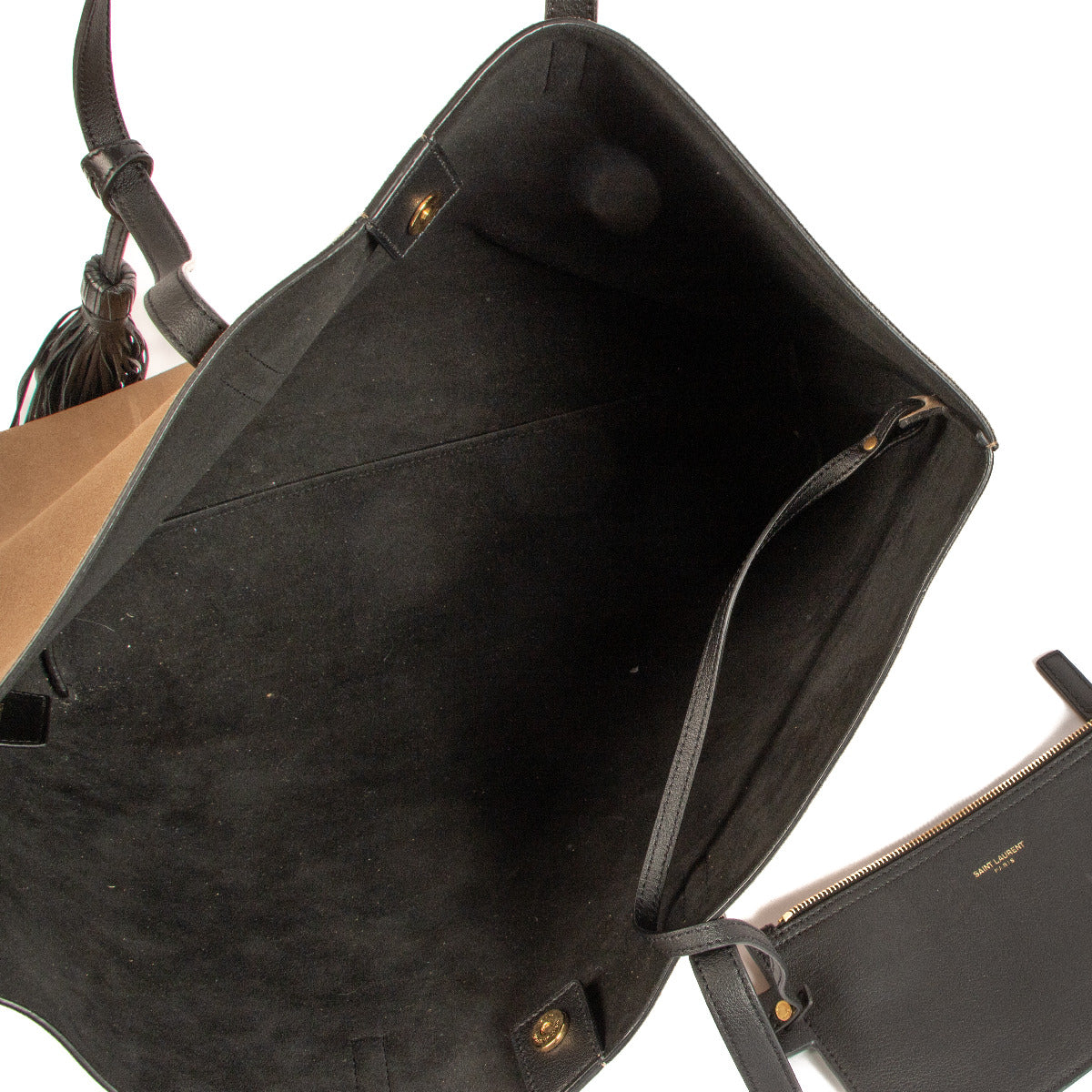 Saint Laurent Beige Suede East/West Tassel Shoulder Bag for the best price at Labellov secondhand luxury in Antwerp