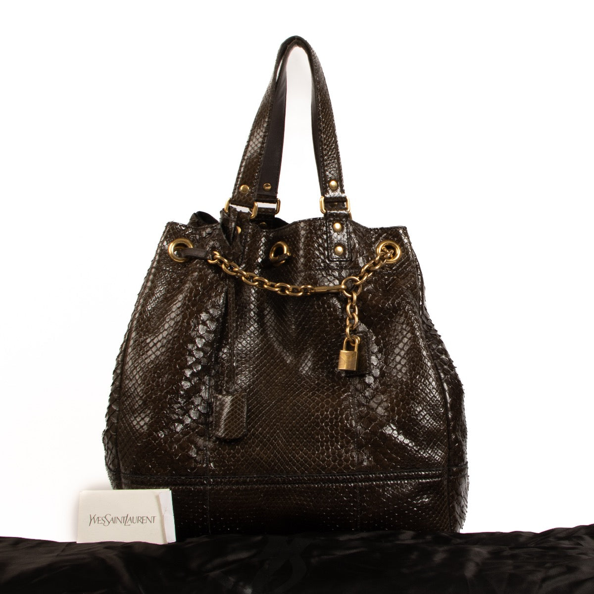 Shop 100% authentic second-hand Saint Laurent Brown Python Overseas Large Bucket Bag on Labellov.com