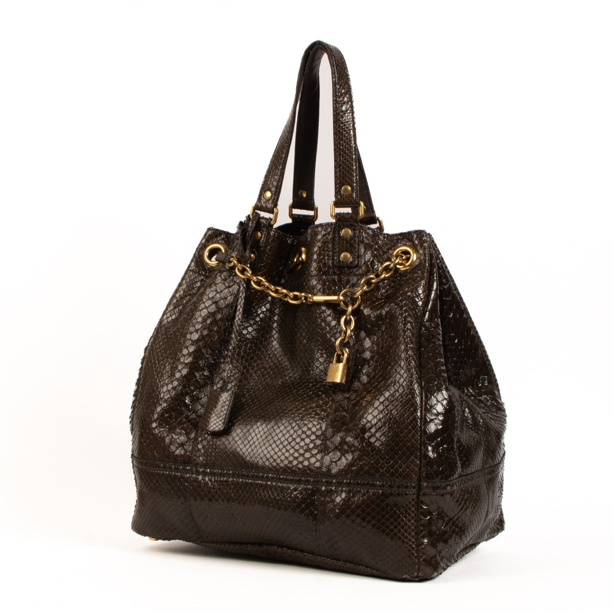 Shop 100% authentic second-hand Saint Laurent Brown Python Overseas Large Bucket Bag on Labellov.com