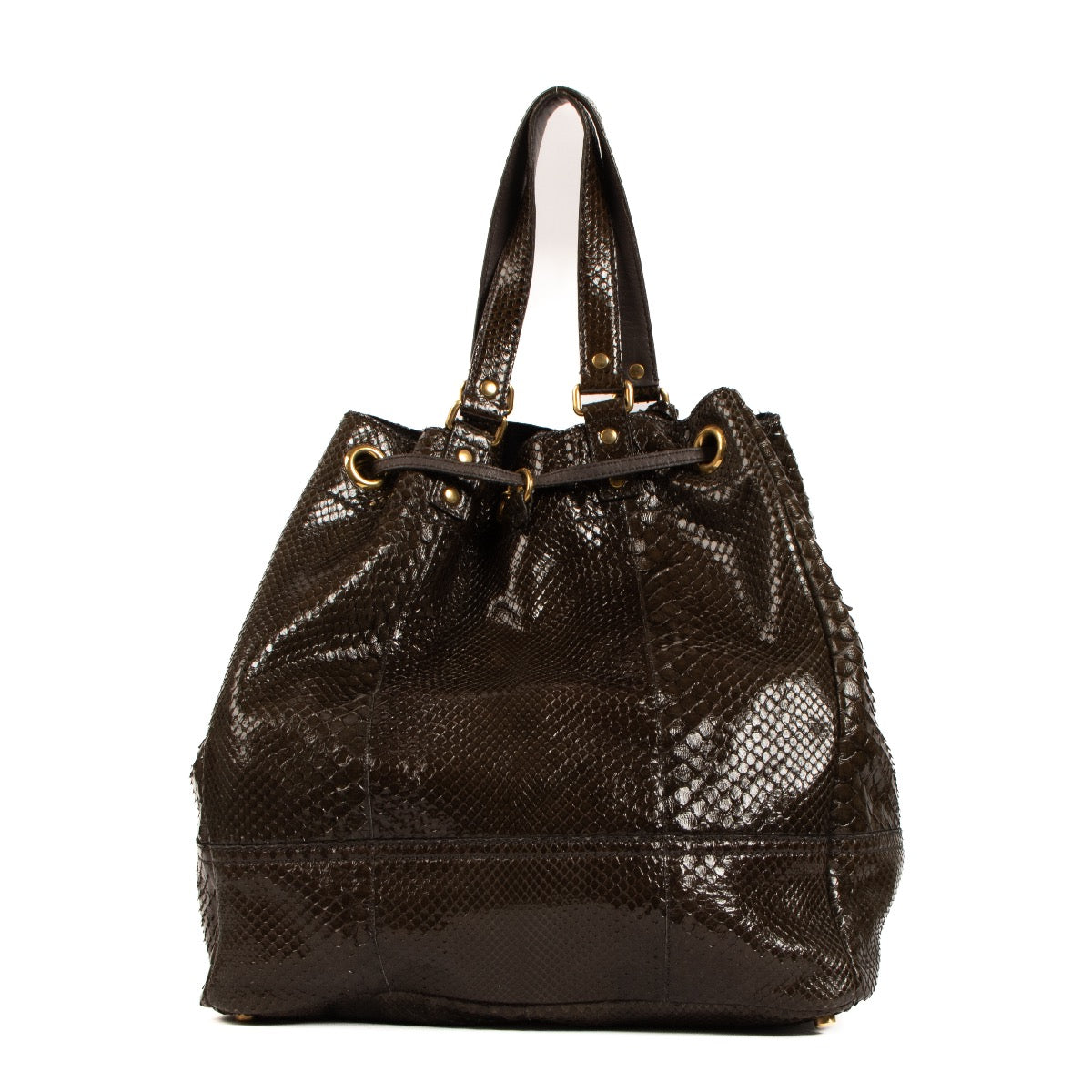 Shop 100% authentic second-hand Saint Laurent Brown Python Overseas Large Bucket Bag on Labellov.com