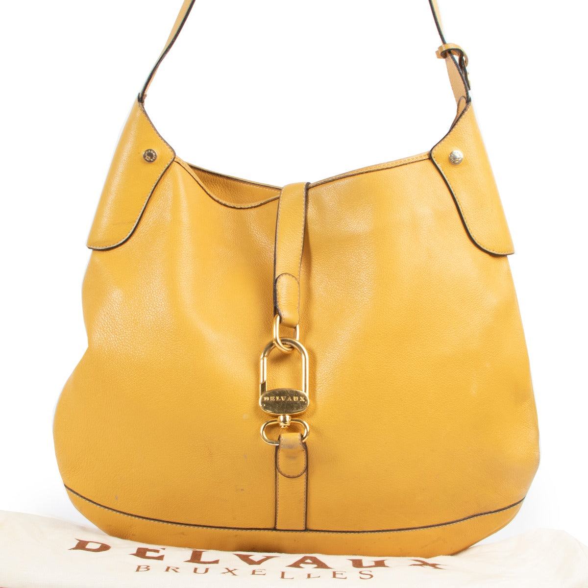Vintage leather bag by Delvaux with gold metallic details