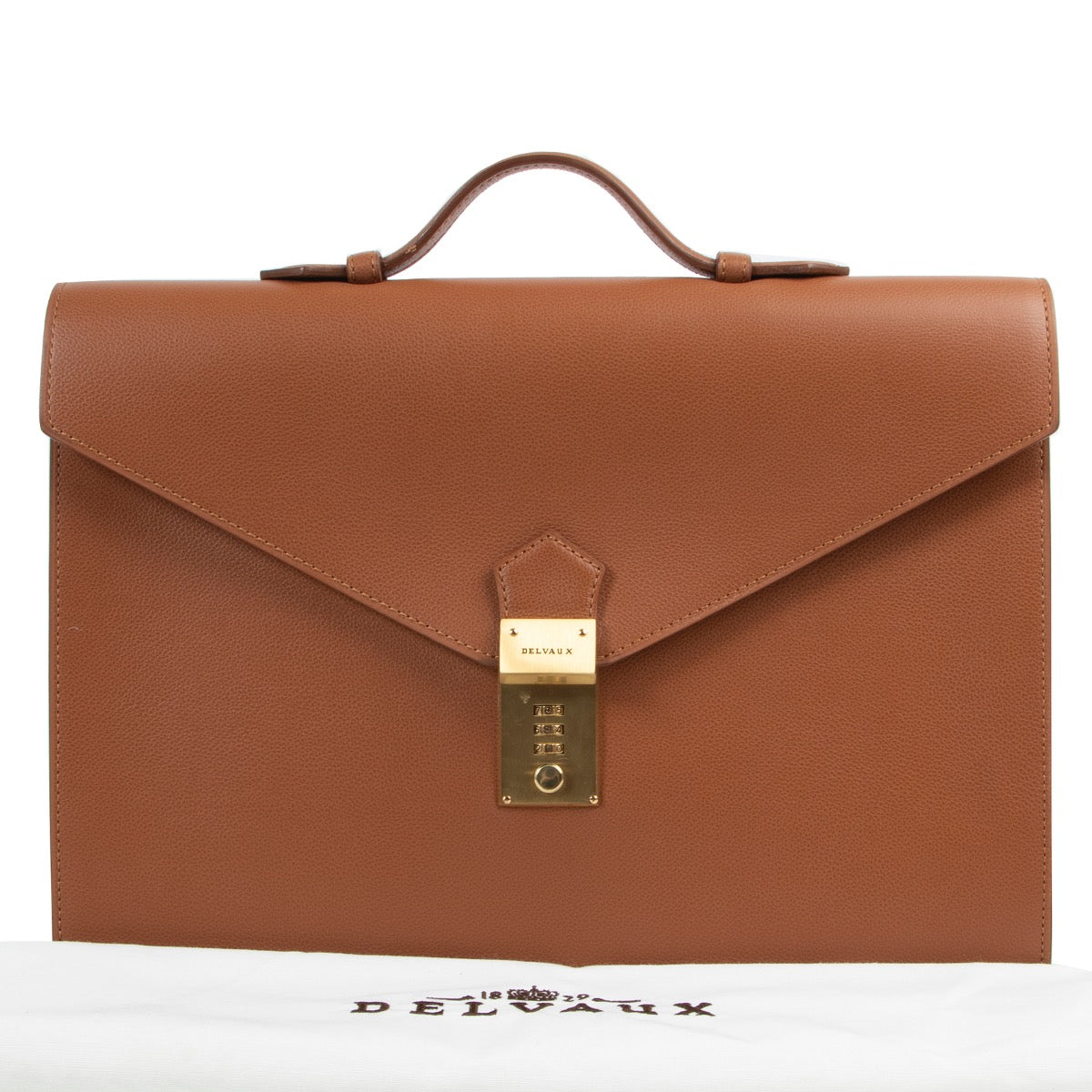 Shop safe online 100% authentic Delvaux Cognac Top Handle Briefcase in very good, excellent condition at the right price at Labellov in Antwerp.