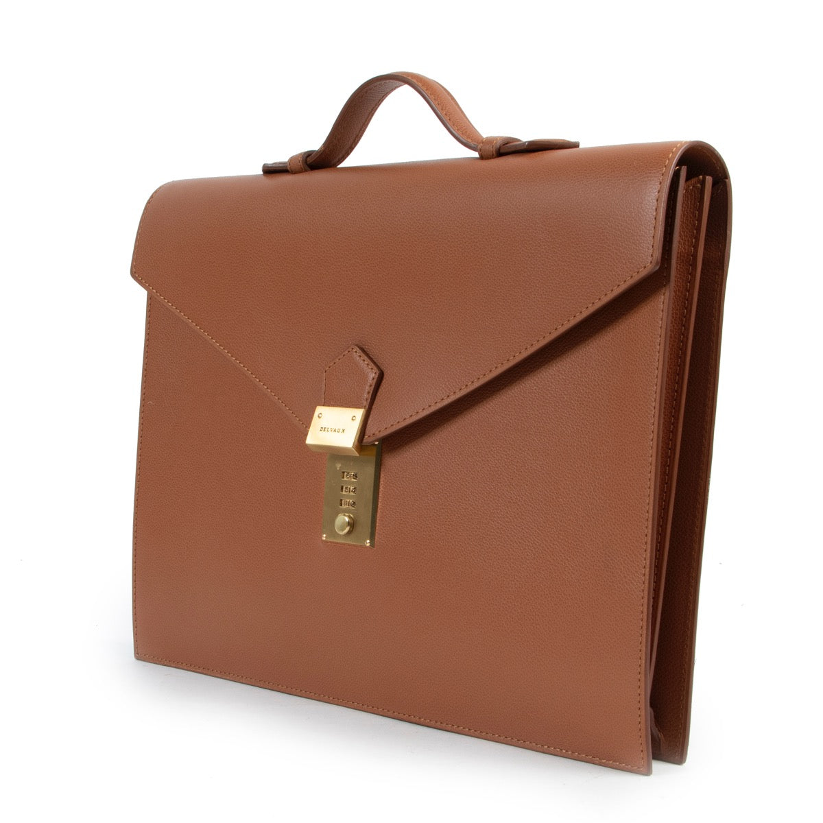 Shop safe online 100% authentic Delvaux Cognac Top Handle Briefcase in very good, excellent condition at the right price at Labellov in Antwerp.