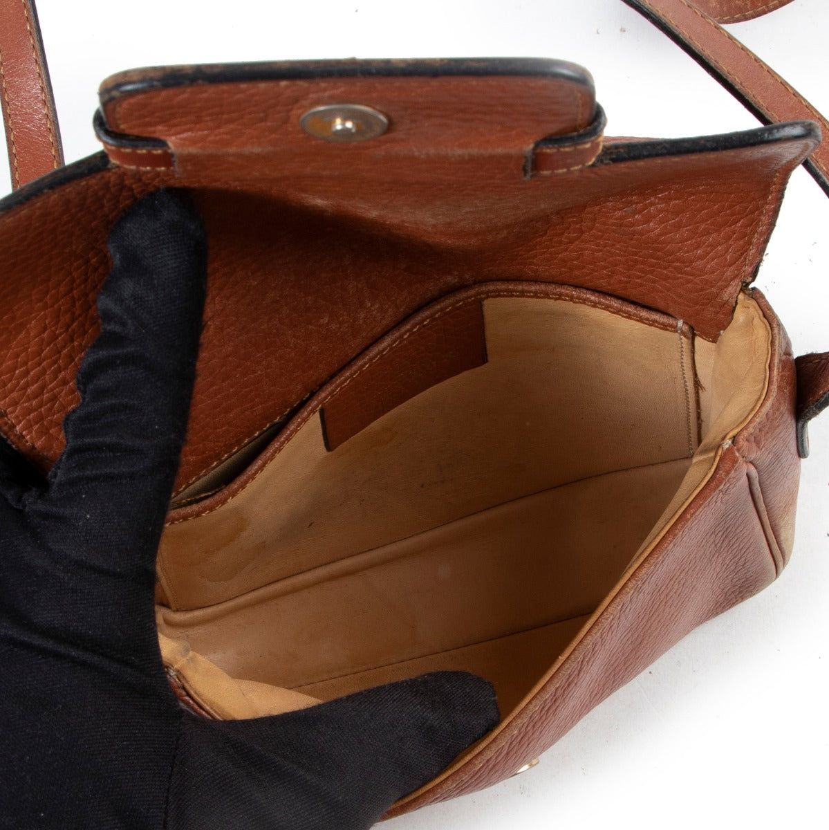 Delvaux Cognac Crossbody With D logo