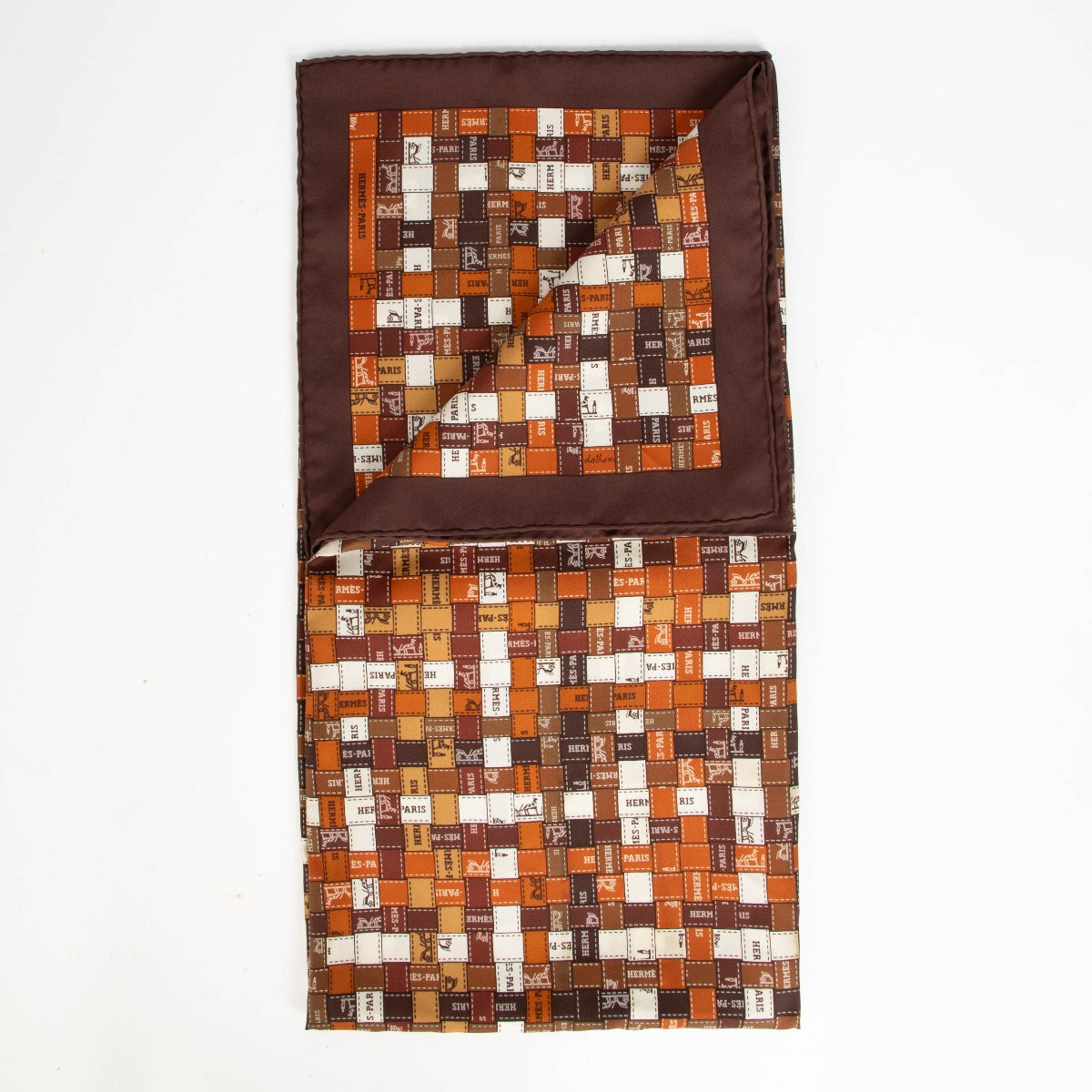 Authentic pre-loved Hermès Brown Bolduc au Carré Silk 90 Scarf on Labellov.com