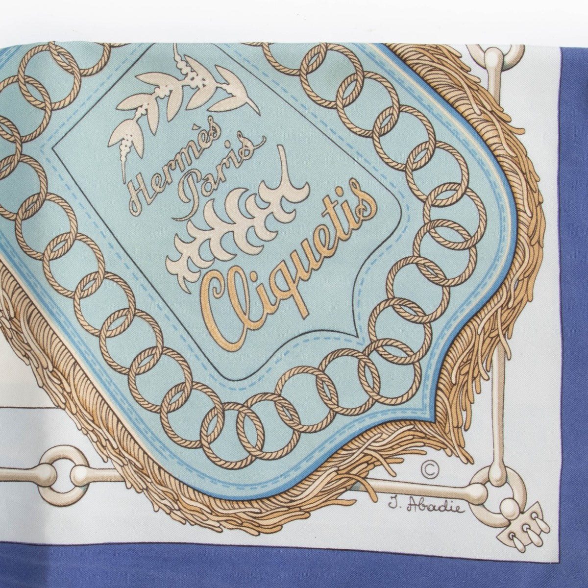 Authentic pre-loved Hermès Blue Cliquetis Silk 90 Scarf on Labellov.com