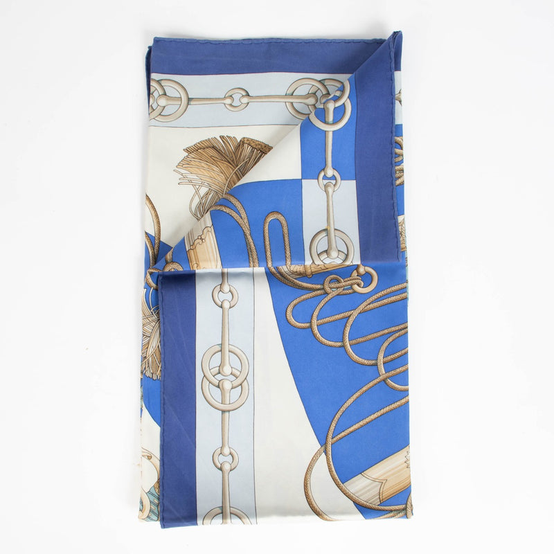Authentic pre-loved Hermès Blue Cliquetis Silk 90 Scarf on Labellov.com