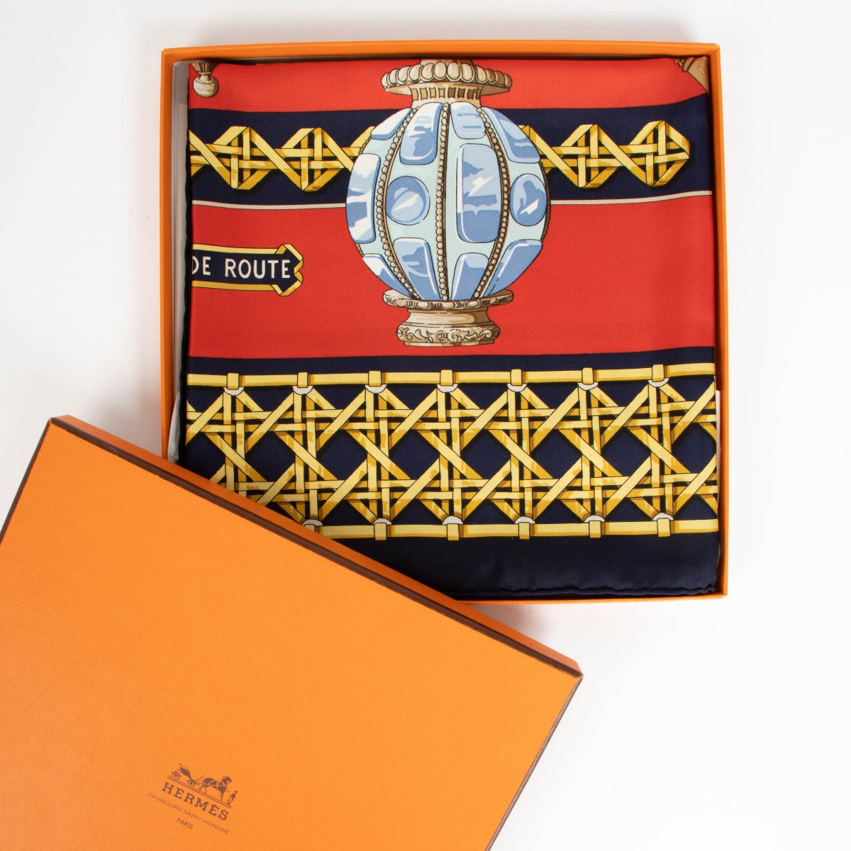 Hermès Red Feux de Route Silk 90 Scarf