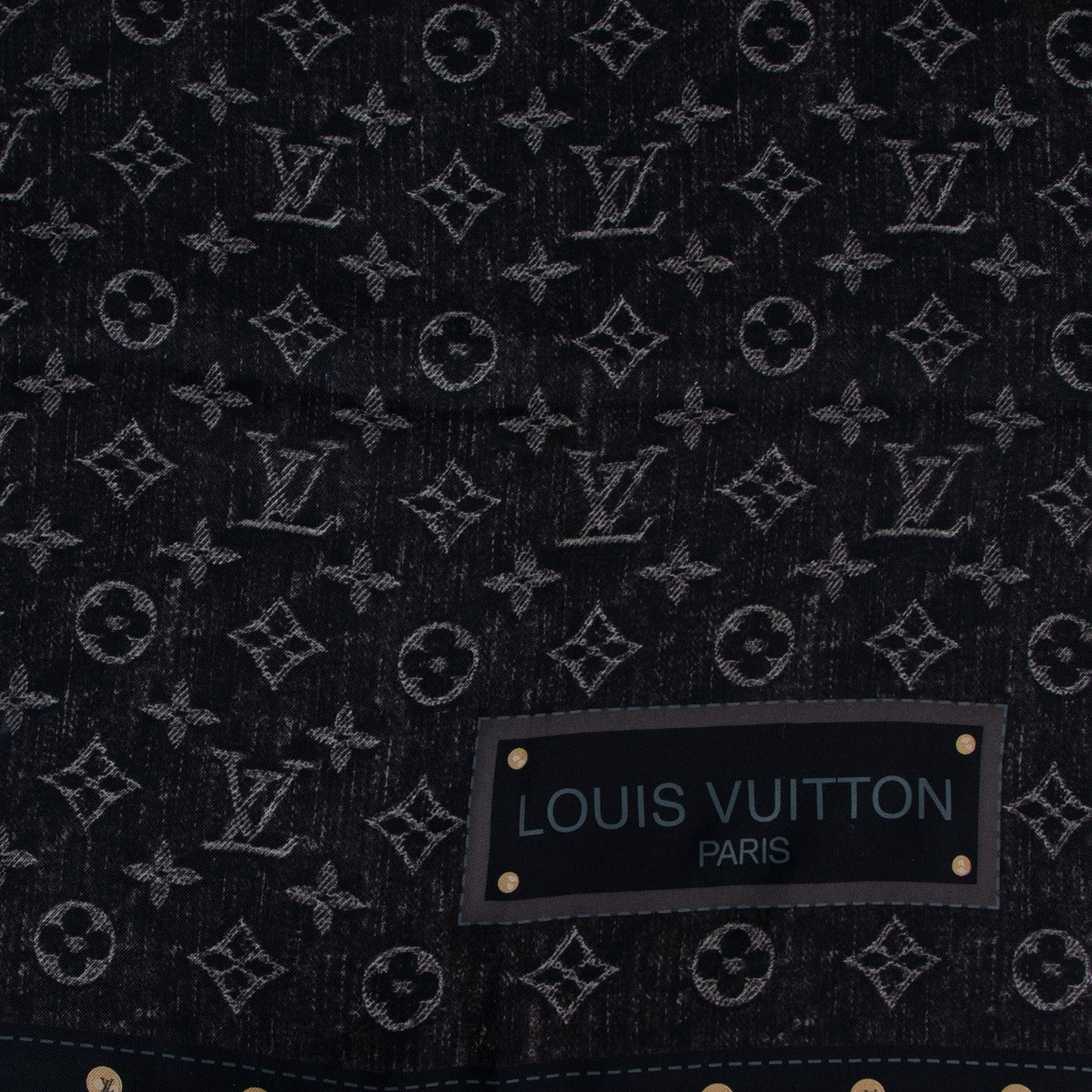 Louis Vuitton Black Denim Monogram Trunk Print Silk Scarf