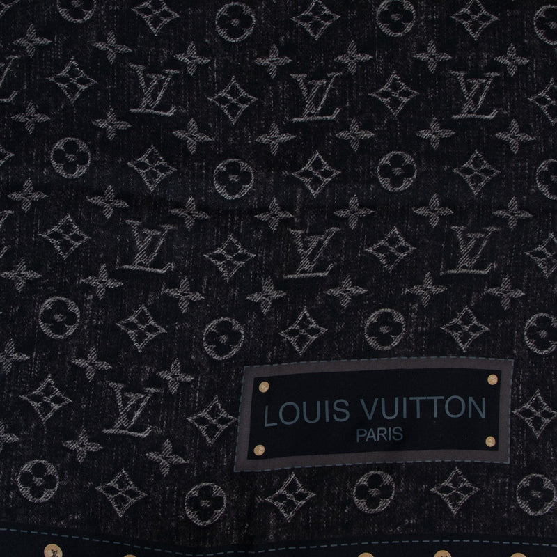 Louis Vuitton Black Denim Monogram Trunk Print Silk Scarf