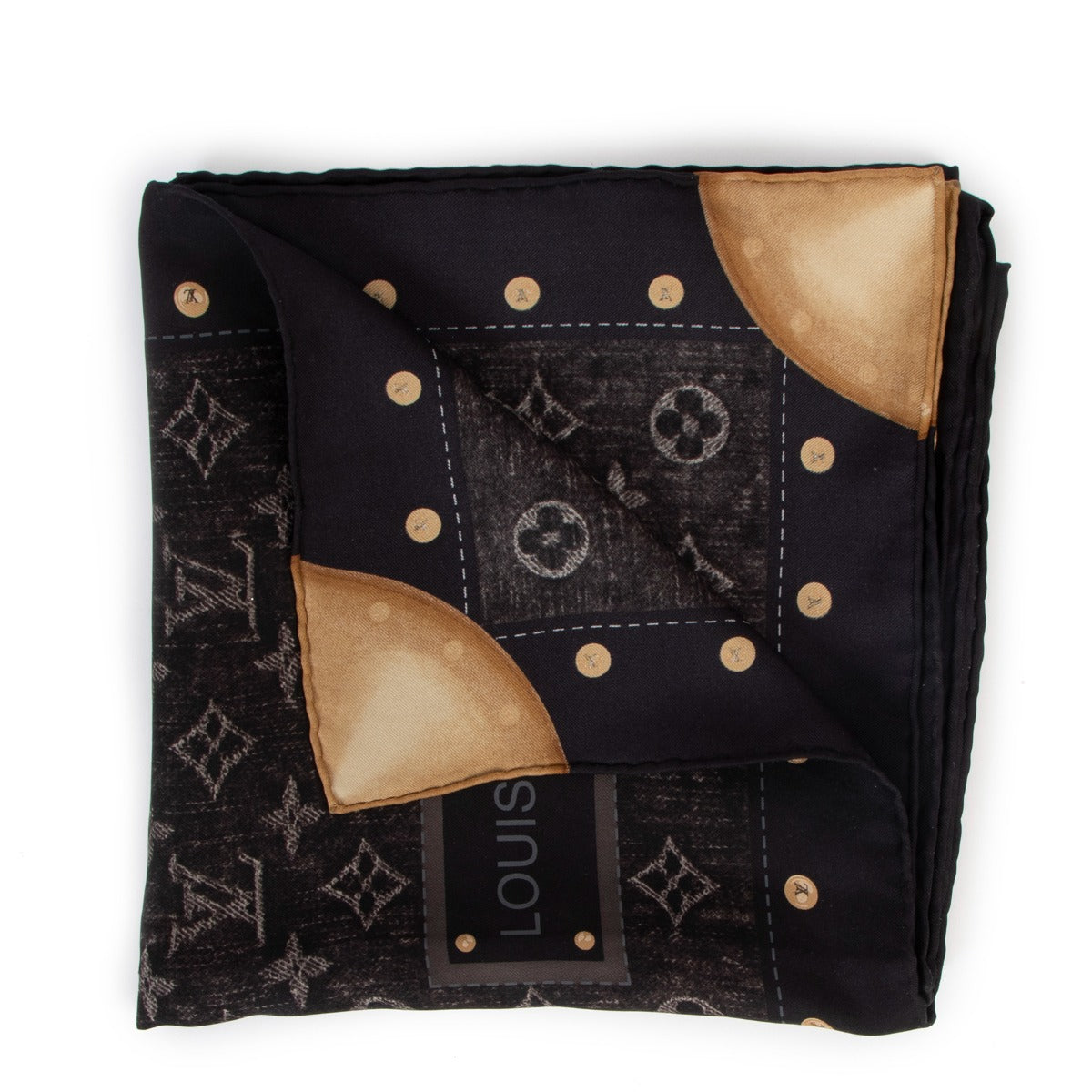 Louis Vuitton Black Denim Monogram Trunk Print Silk Scarf
