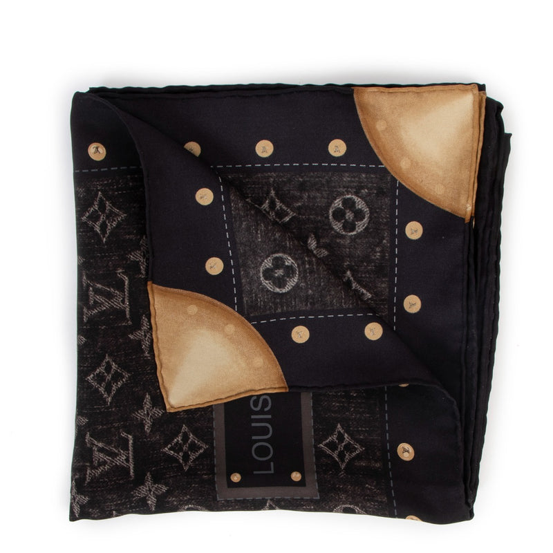 Louis Vuitton Black Denim Monogram Trunk Print Silk Scarf