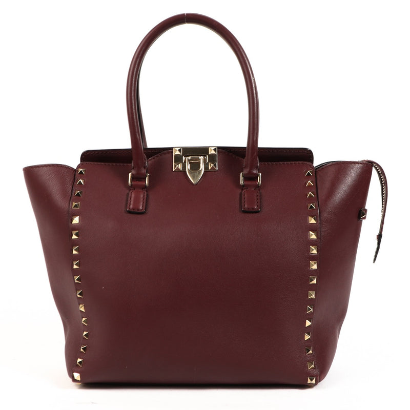 Valentino Garavani Burgundy Rockstud Shopper Tote Bag