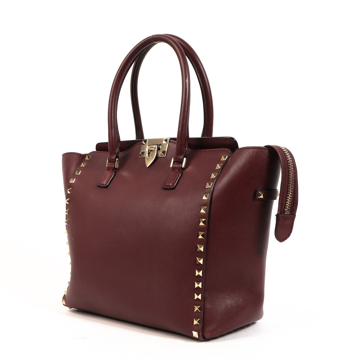 Valentino Garavani Burgundy Rockstud Shopper Tote Bag