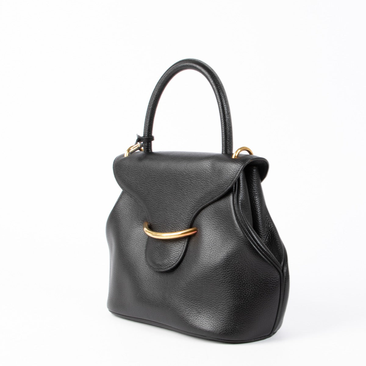 Authentic pre-loved Delvaux Black Leather Baltimore PM Top Handle Bag on Labellov.com