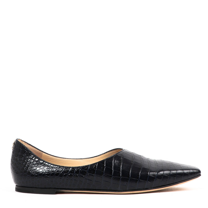 Jimmy Choo Navy Crocodile-Embossed Joselyn Flats