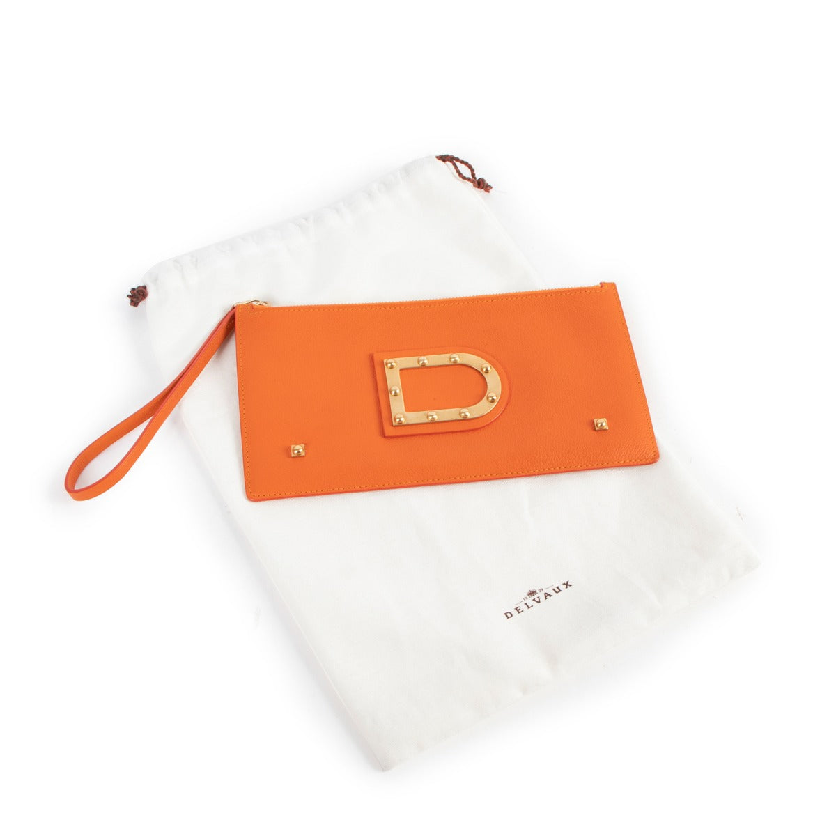Delvaux Orange Leather Astrid Pochette Clutch
