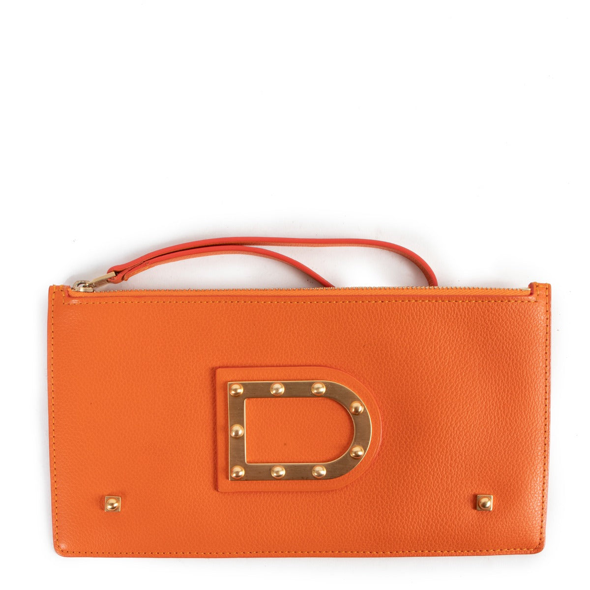 Delvaux Orange Leather Astrid Pochette Clutch