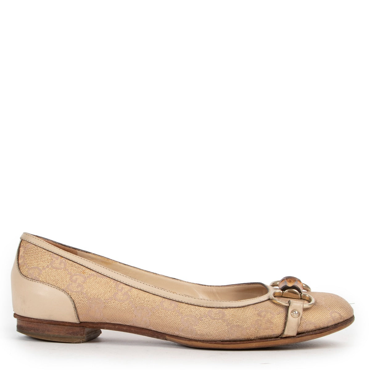 Gucci Monogram Horsebit Bamboo Flats - Size 36,5