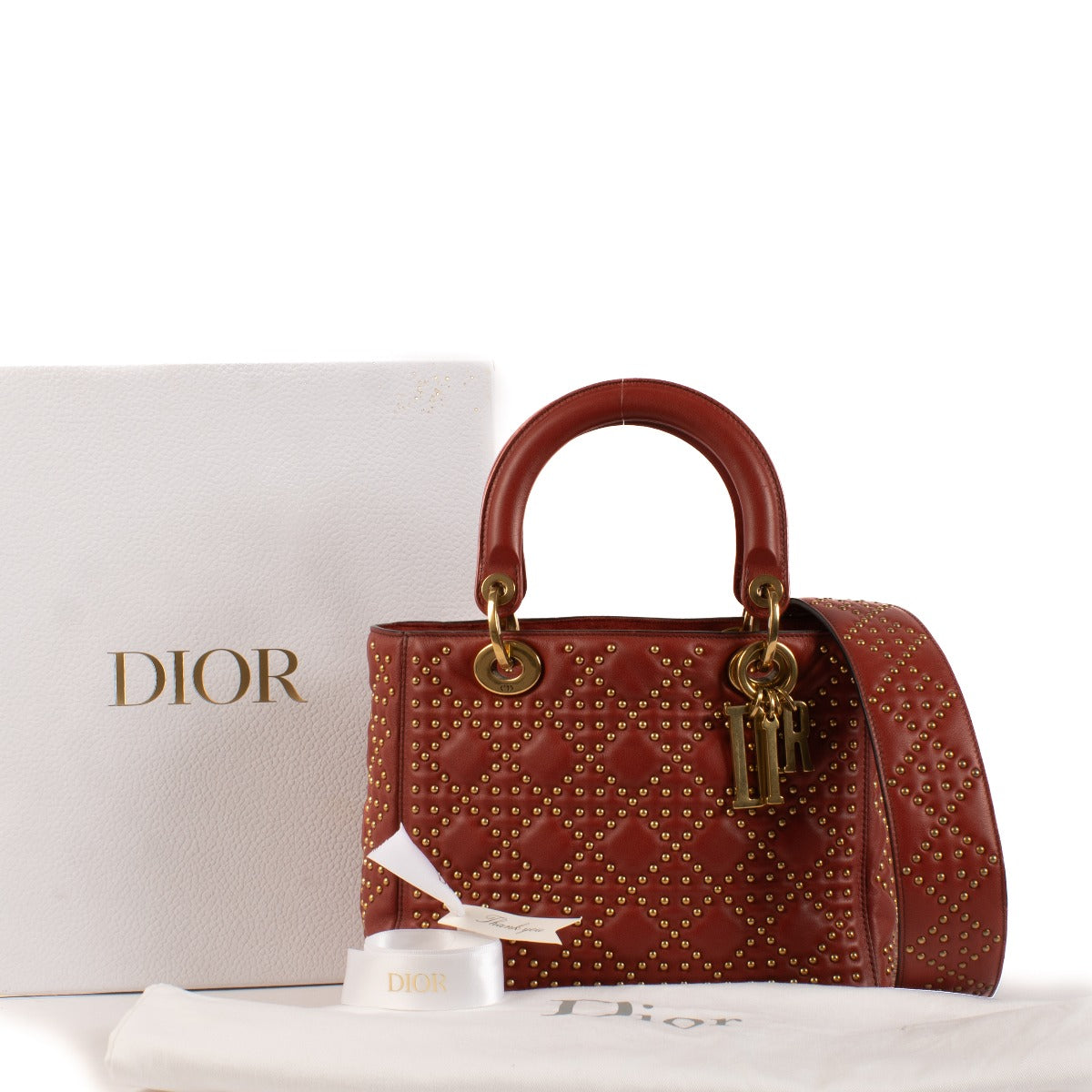 Christian Dior Red Studded Supple Medium Lady Dior Bag