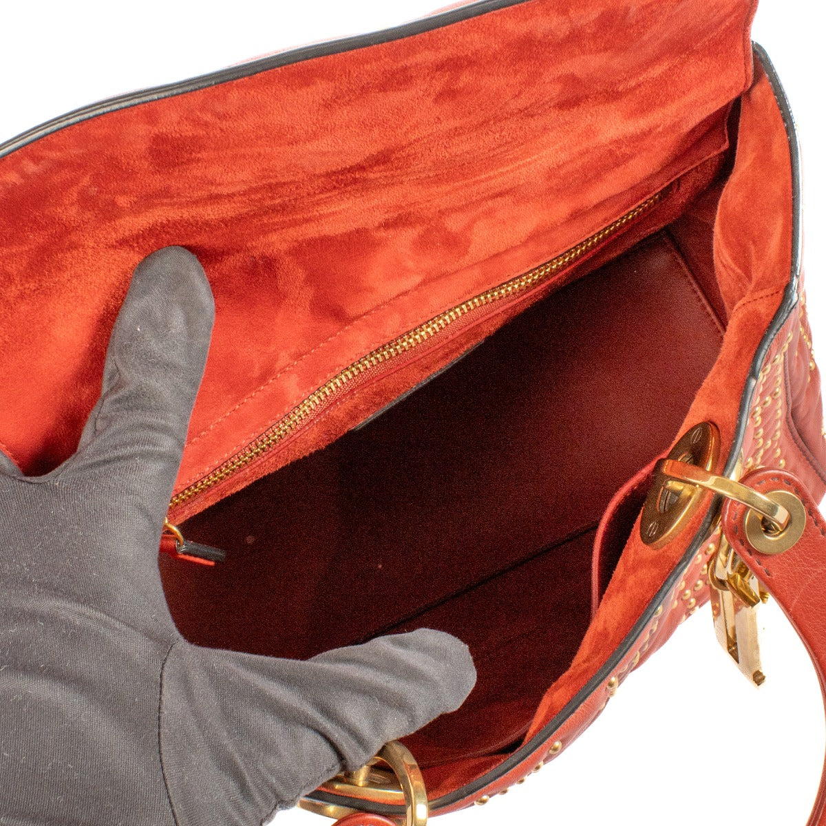 Sac Lady Dior Souple Moyen Christian Dior Rouge Clouté