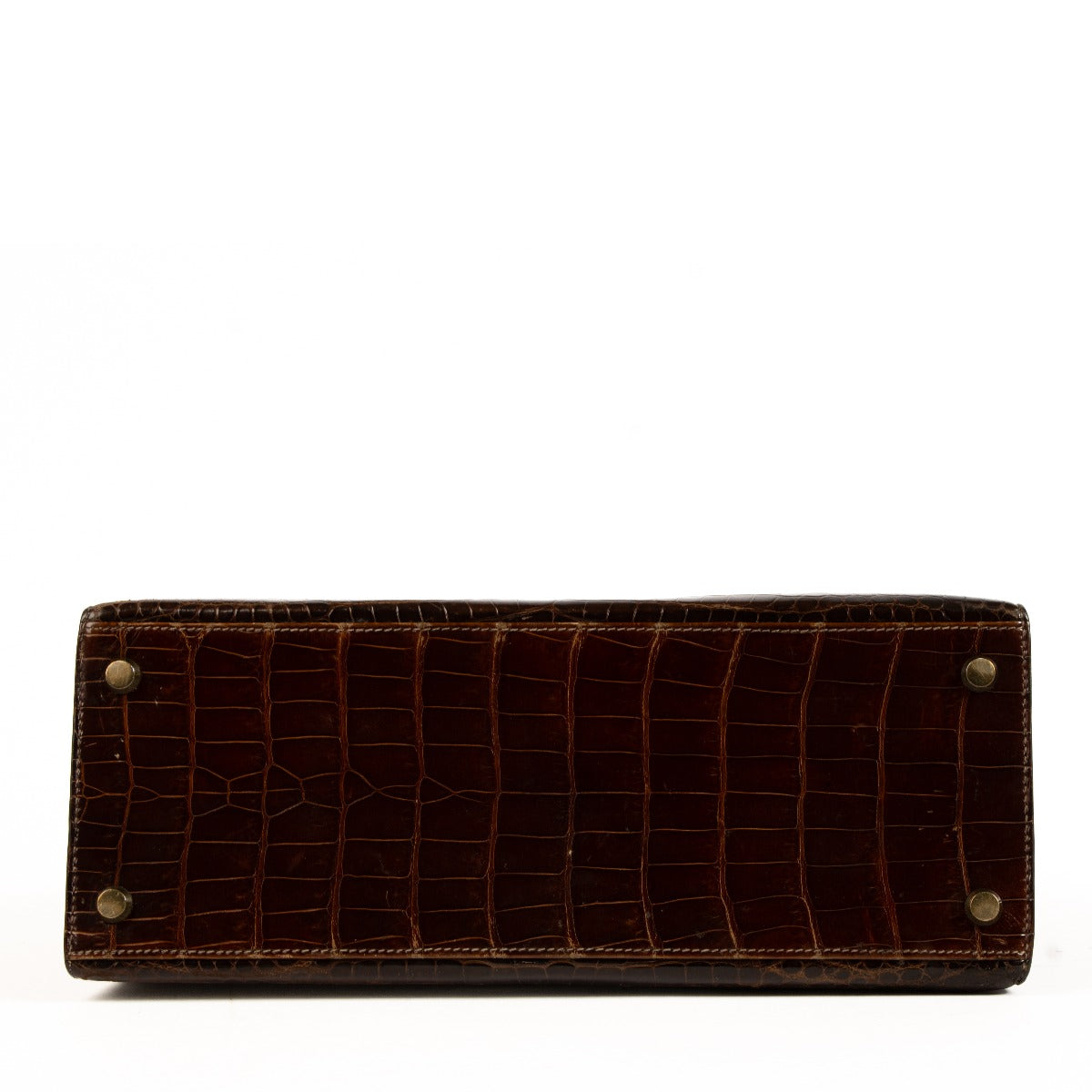 Hermès 1970s Vintage Kelly 28 Brown Shiny Porosus Crocodile