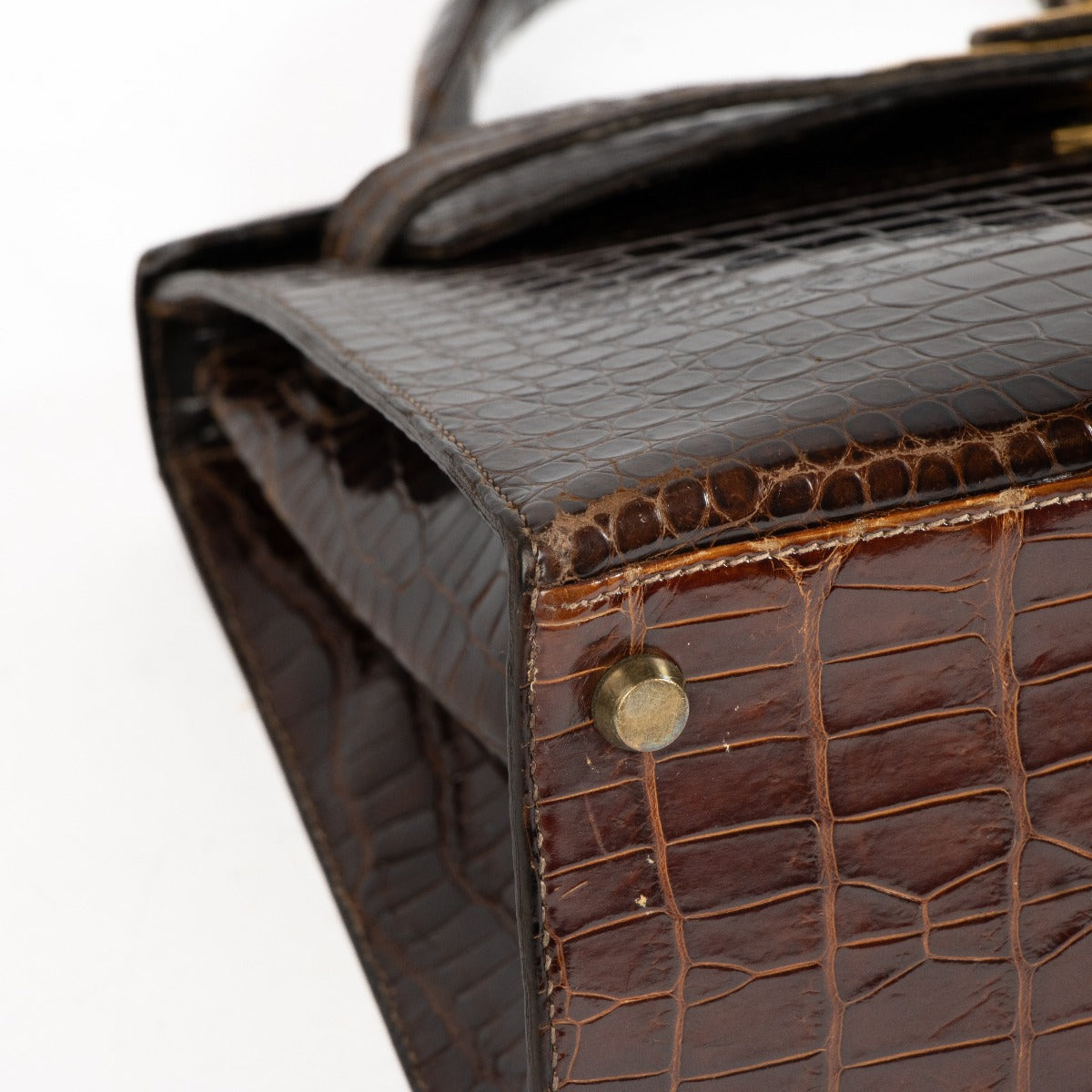 Hermès Vintage Kelly 28 Crocodile Porosus Brillant Marron GHW