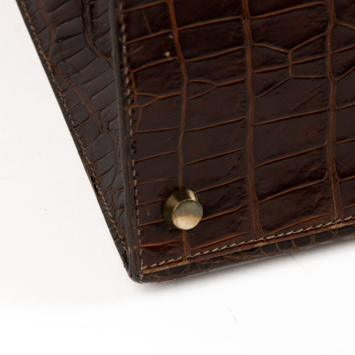 Hermès Vintage Kelly 28 Crocodile Porosus Brillant Marron GHW