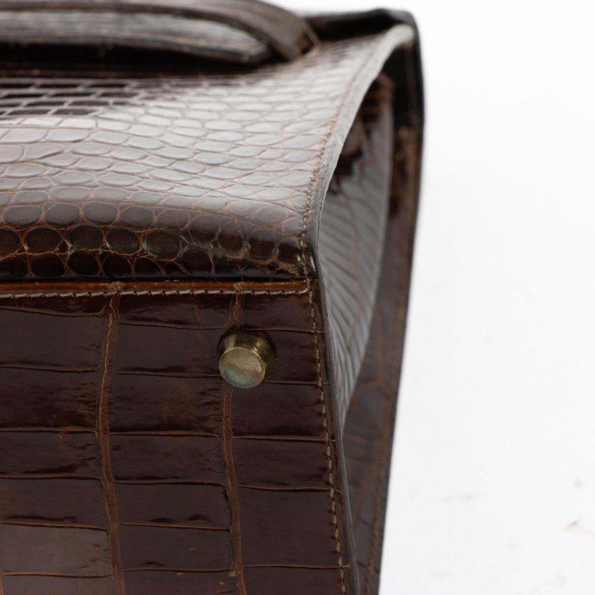 Hermès Vintage Kelly 28 Crocodile Porosus Brillant Marron GHW