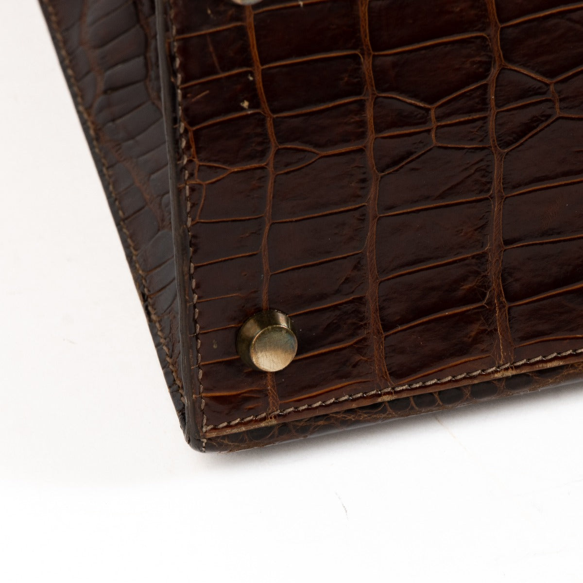 Hermès Vintage Kelly 28 Crocodile Porosus Brillant Marron GHW