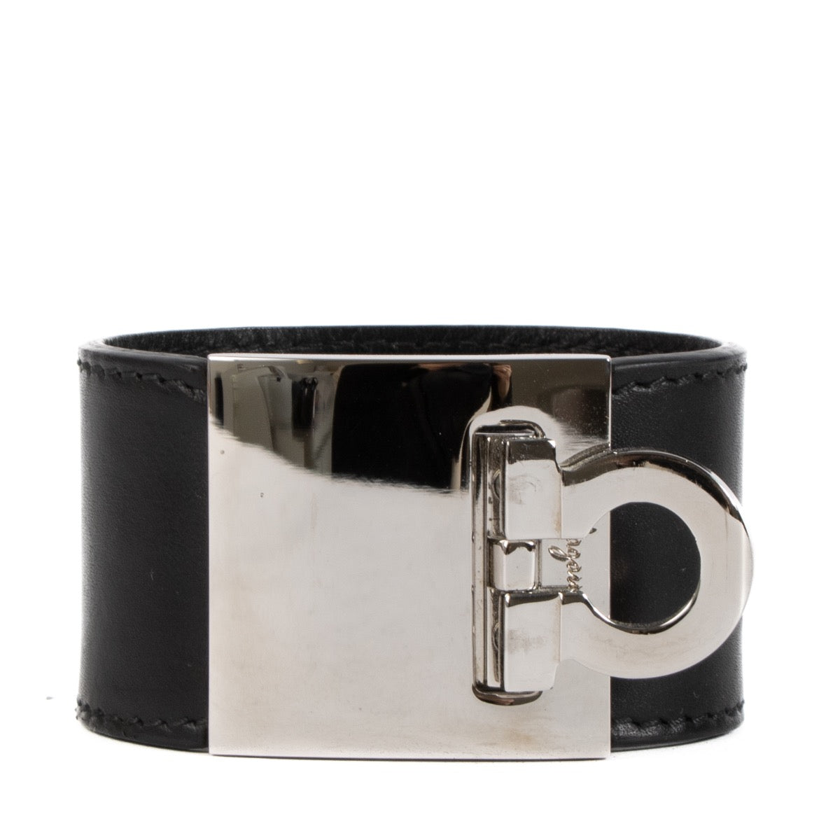 Shop now your favourite 100% authentic Ferragamo Black Leather Gianco Bracelet at Labellov.