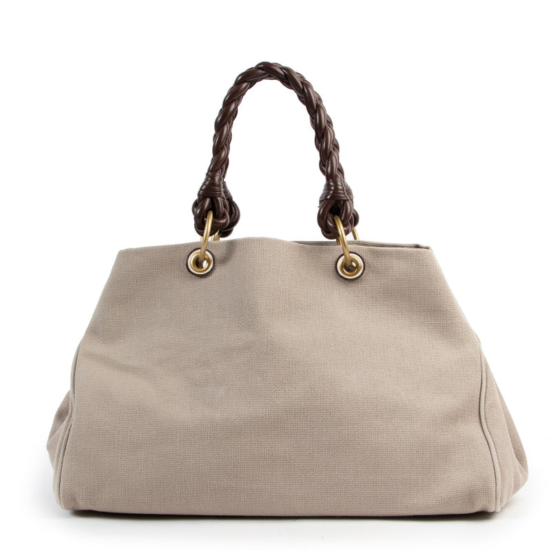 Bottega Veneta Beige woven canvas Top Handle bag by Labellov luxury designer vintage goods
