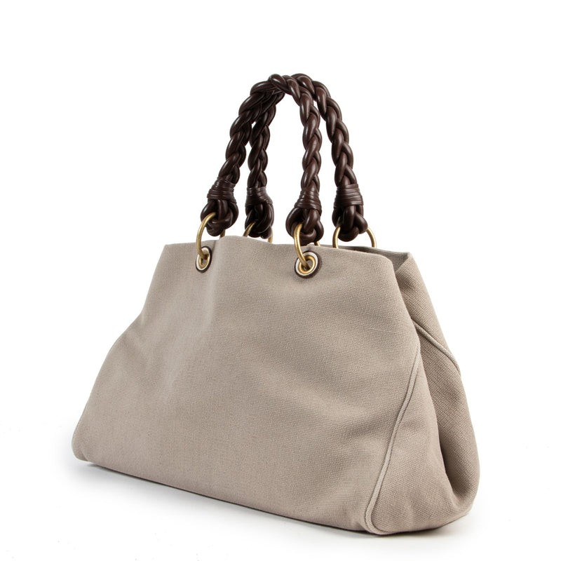Bottega Veneta Beige woven canvas Top Handle bag by Labellov luxury designer vintage goods