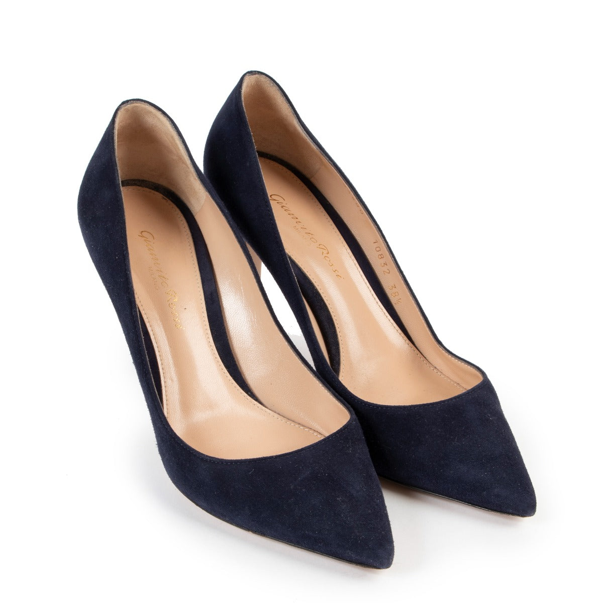 Shop authentic designer vintage high end fashion Gianvito Rossi Gianvito 85 Navy Blue Suede Pumps - Size 38,5 at Labellov.