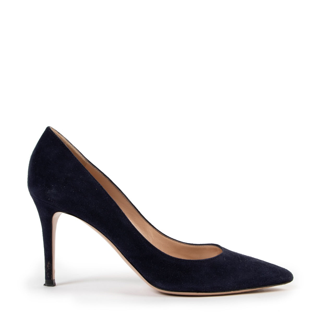 Shop authentic designer vintage high end fashion Gianvito Rossi Gianvito 85 Navy Blue Suede Pumps - Size 38,5 at Labellov.
