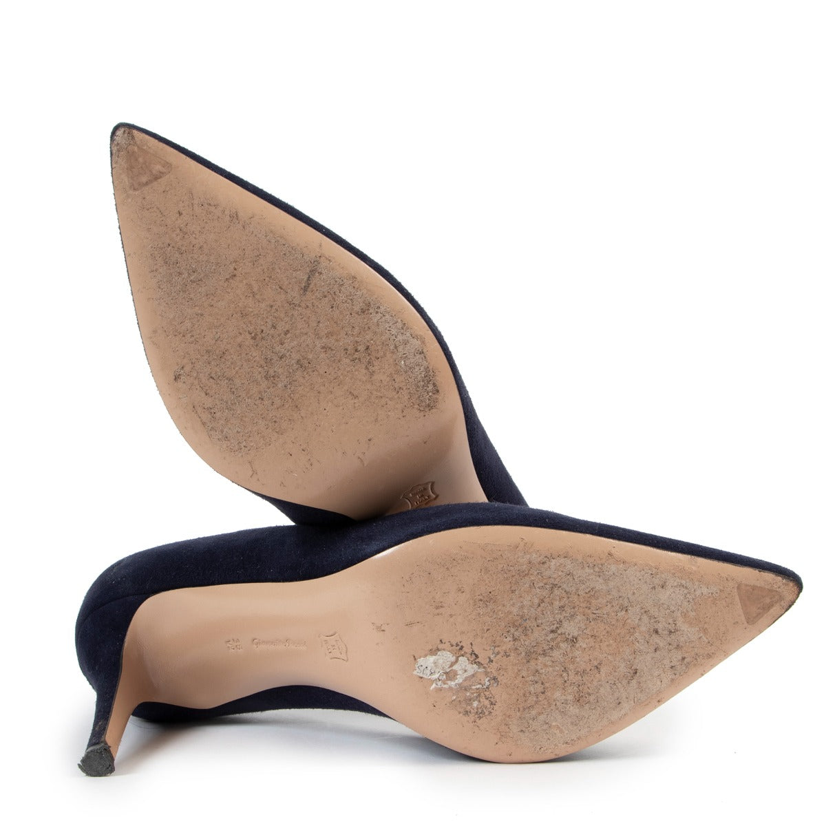 Shop authentic designer vintage high end fashion Gianvito Rossi Gianvito 85 Navy Blue Suede Pumps - Size 38,5 at Labellov.