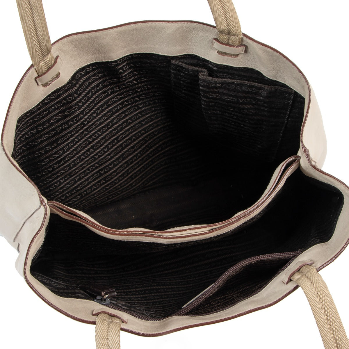 Shop authentic second hand high end designer vintage Prada Beige Leather Tote Bag at Labellov.