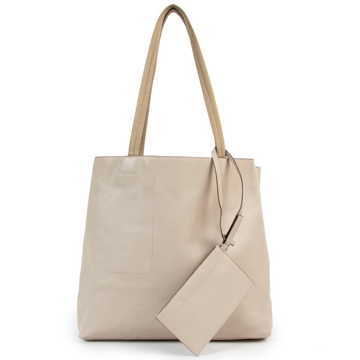 Shop authentic second hand high end designer vintage Prada Beige Leather Tote Bag at Labellov.