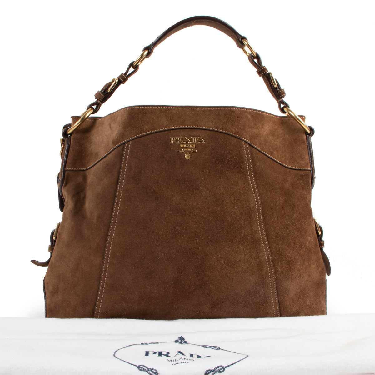 Brown preloved Prada shoulder bag, Shop safe online suede Prada shoulder bag, Prada bag in a very good condition