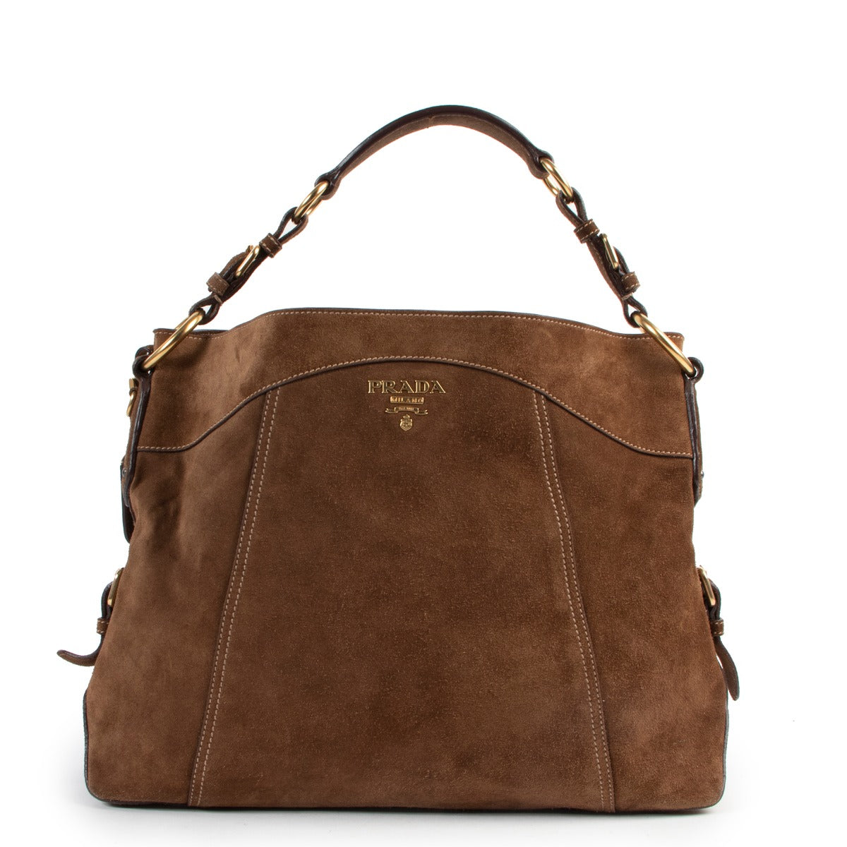 Brown preloved Prada shoulder bag, Shop safe online suede Prada shoulder bag, Prada bag in a very good condition