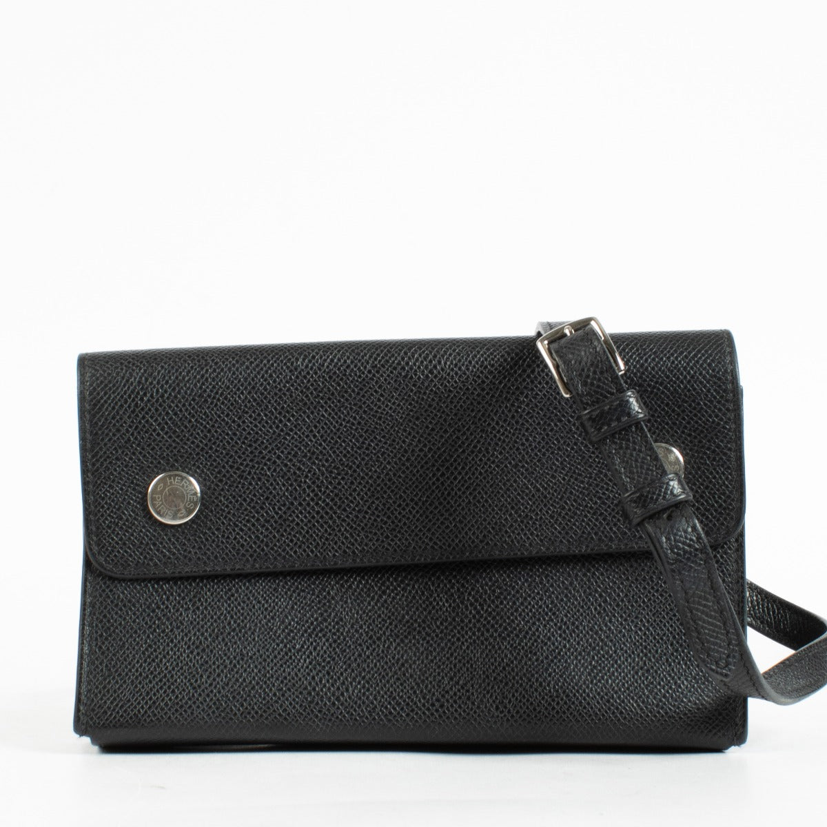 Portefeuille Hermès Hermèsnap Cuir Epsom Noir Bijouterie Palladium