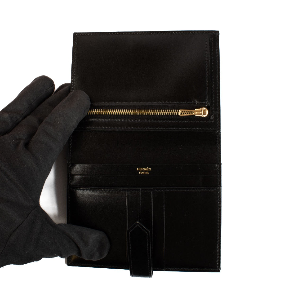 Buy authentic second hand Hermès Black Epsom Bearn Compact Wallet at Labellov.com