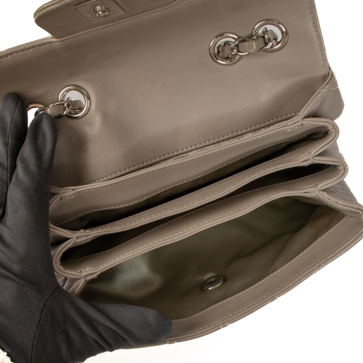 Shop 100% authentic second-hand Chanel Grey Lambskin Flap Bag on Labellov.com