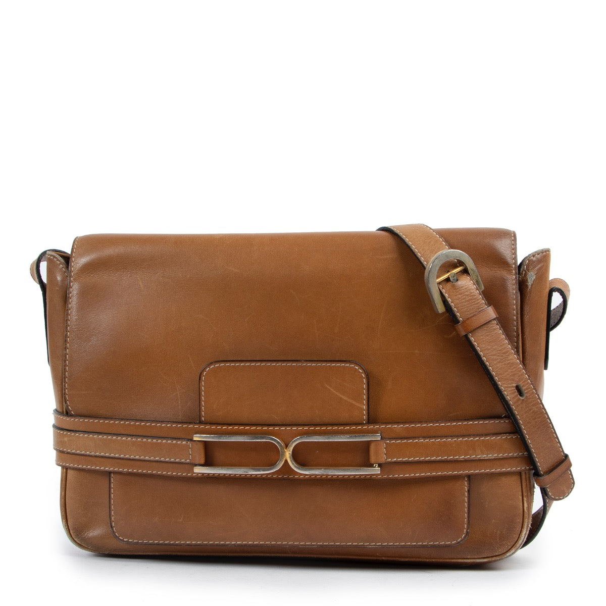 Original Delvaux Cognac Leather Crossbody in good condition on Labellov Luxury vintage site for 2nd hand designer bags