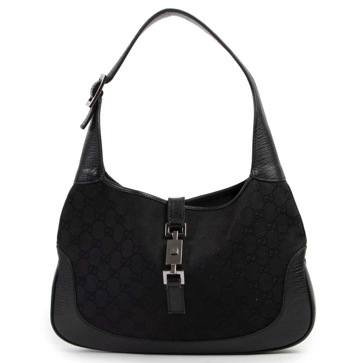 Original Gucci Black Monogram Shoulder bag in good condition on Labellov Luxury Antwerp