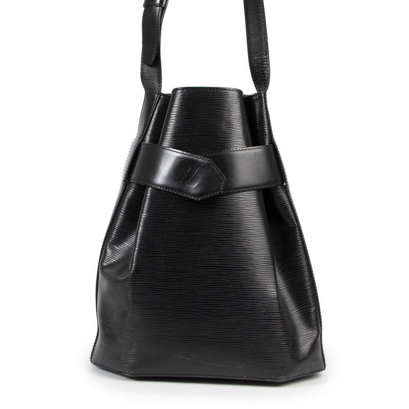 Louis Vuitton Black Epi Leather Shoulder Bag with long strap and LV signature opening