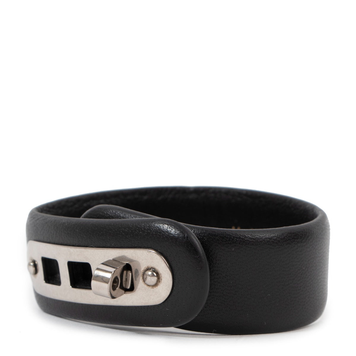 Bracelet Celine en cuir noir avec fermoir tourniquet - Taille S