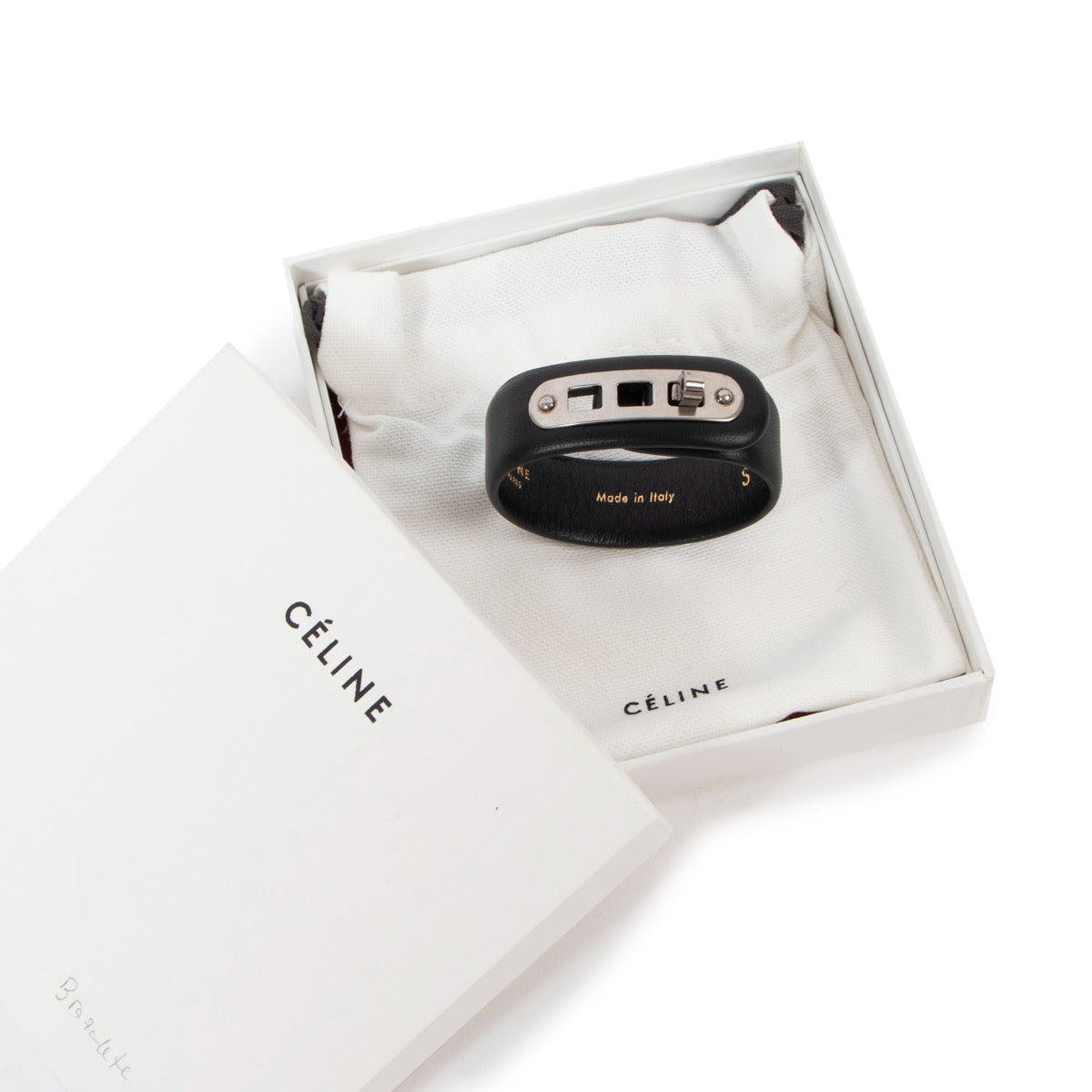 Bracelet Celine en cuir noir avec fermoir tourniquet - Taille S